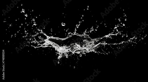clear water splash isolated on black background