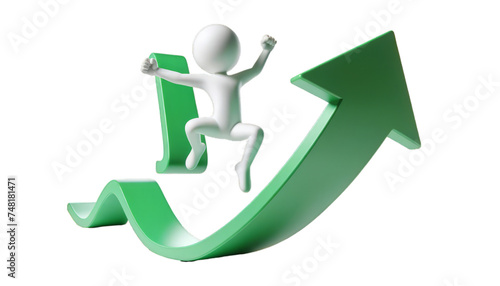 3D graphic of a figure climbing a growth chart for motivational design themes