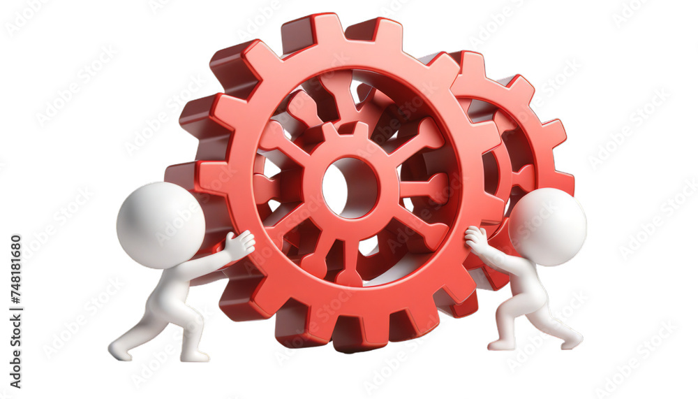 3D concept of teamwork with gears for business collaboration and partnership imagery