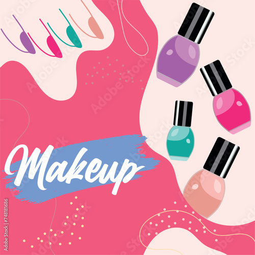 Makeup poster colored nail polish Vector
