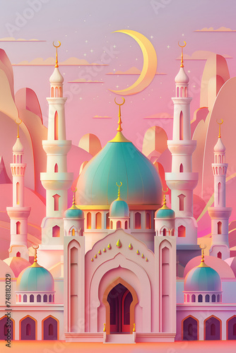 Eid mubarak, eid al fitr background, crescent moon,generative ai