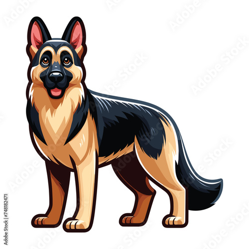 German shepherd dog cartoon mascot character vector illustration, cute adorable family pet, friendly dog full body design template isolated on white background