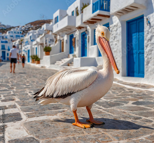 Pelican Petros is a symbol of Mykonos island in Greece