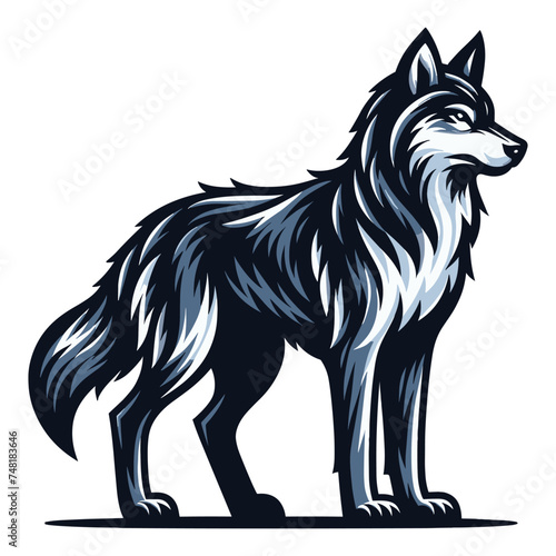 Wild wolf dog full body design vector illustration, animal wildlife template isolated on white background © lartestudio
