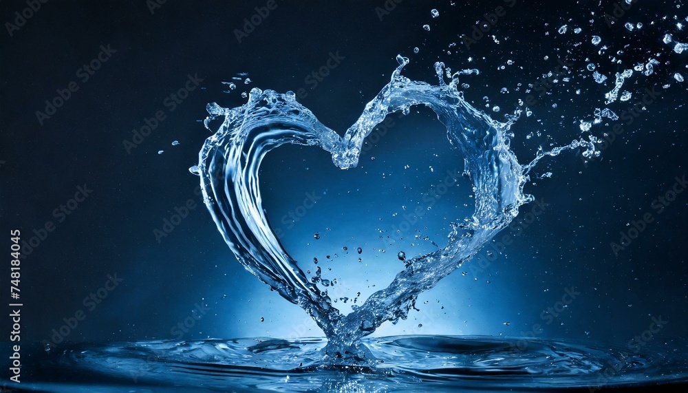 heart splash of blue water isolated on dark blue background heart splash of blue water isolated on dark blue background