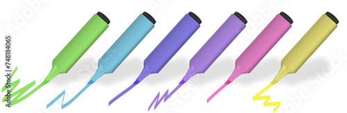 colorful writing pastel highlighter pens pink yellow blue green purple