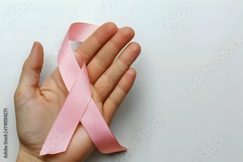 Womans Hand Holding a Pink Ribbon in UHD Style