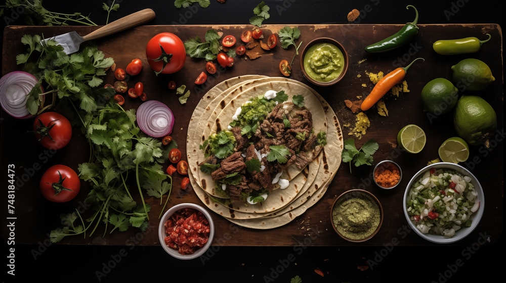 Traditional mexican beef tacos with guacamole and salsa generativa IA