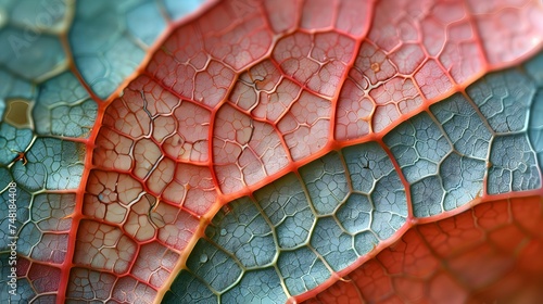 Abstract Close-up of Colorful Leaf with Blue Green and Pink Hues