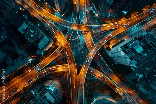 Aerial Night View of City Traffic Intersection in Complexity Theory Style