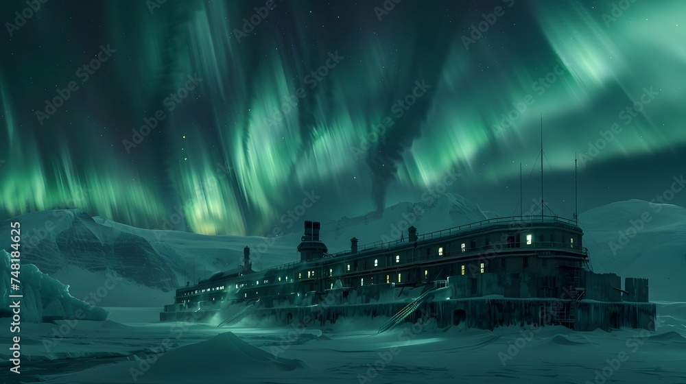 Aurora Borealis Over Arctic Polar Ship