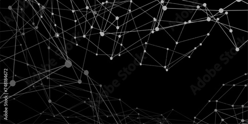 Abstract technology connection network of particles and lines. Global network Futuristic grid artificial intelligence connections. Plexus of lines and dots and connected particles Vector