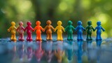 Colorful Miniature Figures Holding Hands in a Rainbow Line