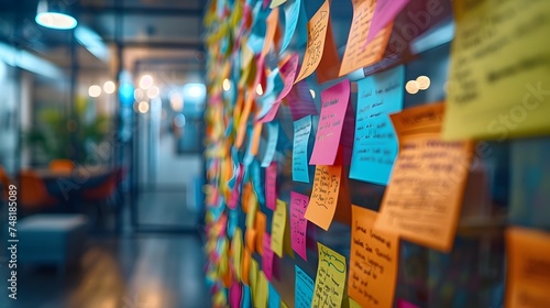 Colorful Post-it Notes Wall in a Modern Office