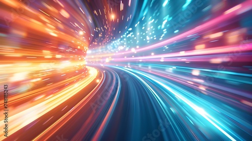 Dynamic Energy-Filled Illustration of Bright Light Road with Colorful Lights