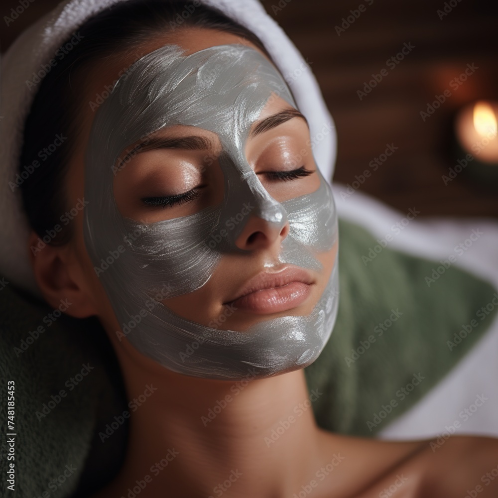 Young woman having facial mask spa therapy in beauty salon. Face close-up. Portrait. Young woman having facial mask spa therapy in beauty salon. Face close-up. Portrait.