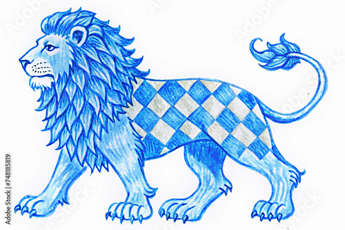 Bavarian lion in different variations, drawn, painted, psychedelic, neon, diamonds, blue and white, Oktoberfest