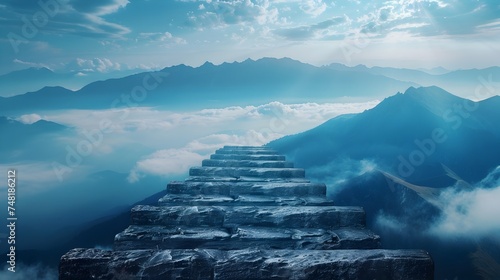 Stairway to the Heavens Ascending through Clouds and Mountains photo