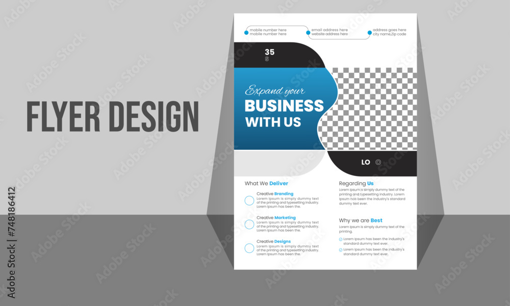 Business advertising minimal a4 flyer design. Clean and simple corporate flyer design template.