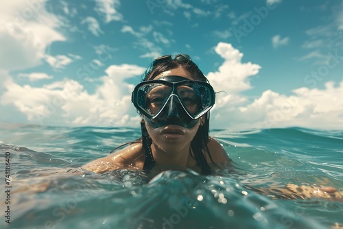 Woman Snorkeling in the Ocean on Vacation © kiatipol