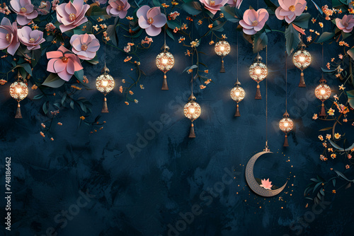 Background for eid mubarak, eid al fitr, islamic, crescent moon, generative ai