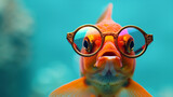 Goldfish with Retro Round Rainbow Sunglasses, Aquatic Teal Blur