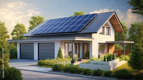 A cozy country house powered by solar panels. The energy of the future. © index74
