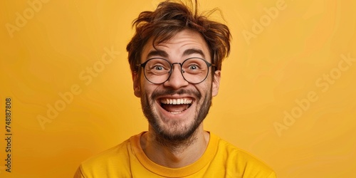 emotional portrait of happy british man in glasses. ai generated