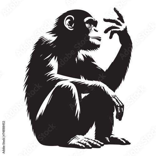 Elegant Chimpanzee Silhouettes, Chimpanzee Silhouette Series, Exploring Chimpanzee Forms-black and white illustration