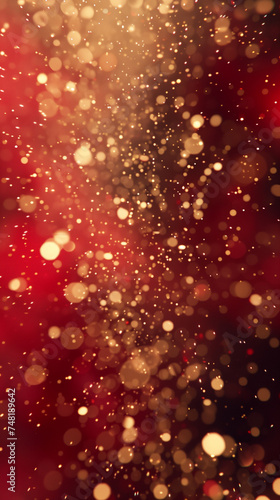 red christmas with golden glitter and lights, postcard with copy space, created with generative AI technology