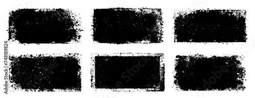 set of grunge textures, rectangle frame, black dirty texture. brush stroke collection photo