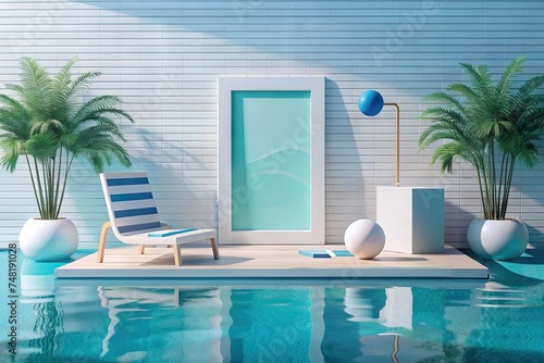 Mockup in outdoor area next to pool in soft colors © Fernando