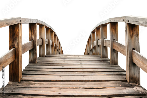 Curved wooden bridge on a transparent background photo