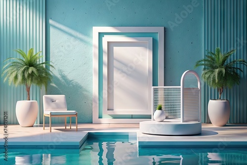 Mockup in outdoor area next to pool in soft colors