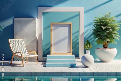 Mockup in outdoor area next to pool in soft colors