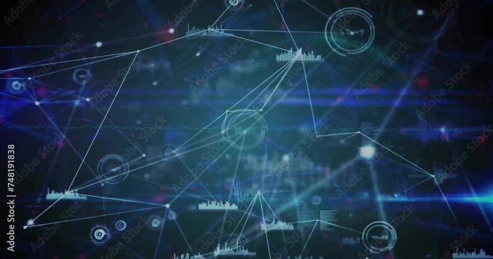 Animation of network of connections with data processing on black background Animation of network of connections with data processing on black background
