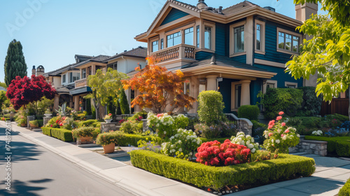 Lush residential street with beautifully landscaped front gardens and elegant homes. © Hanna Tor