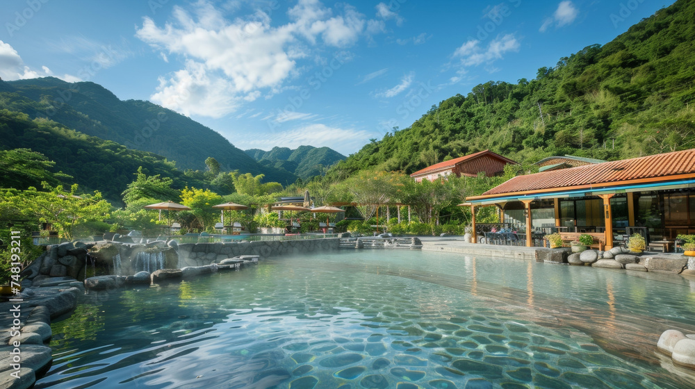 A serene hot spring resort offering a peaceful escape for those seeking relaxation during their Golden Week vacation. A serene hot spring resort offering a peaceful escape for those seeking relaxation during their Golden Week vacation.