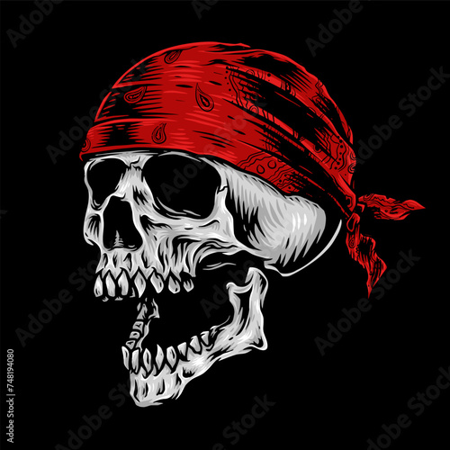 Vintage skull wearing red bandana