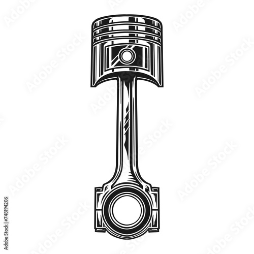 Vintage hand drawn piston on black and white