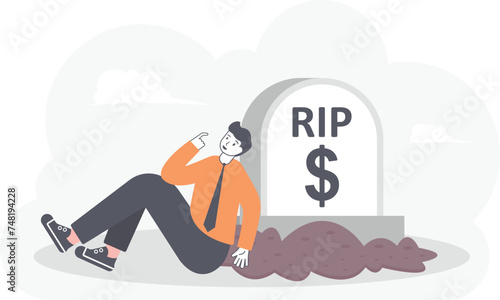 Businessman crying at money grave, illustration vector cartoon

