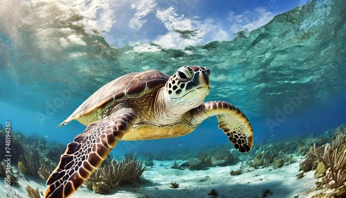 Green Sea Turtle swimming in Caribbean