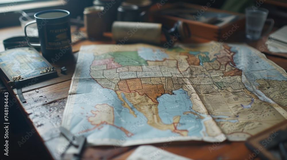 Miniature Toy Map of United States on Wooden Desk - Perspective Tilt-Shift Shot Top View for Geography Education and Travel Adventure Display Miniature Toy Map of United States on Wooden Desk - Perspective Tilt-Shift Shot Top View for Geography Education and Travel Adventure Display