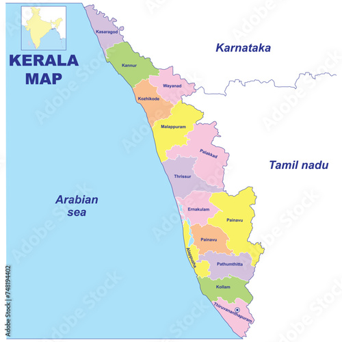 Kerala map vector illustration on white background
