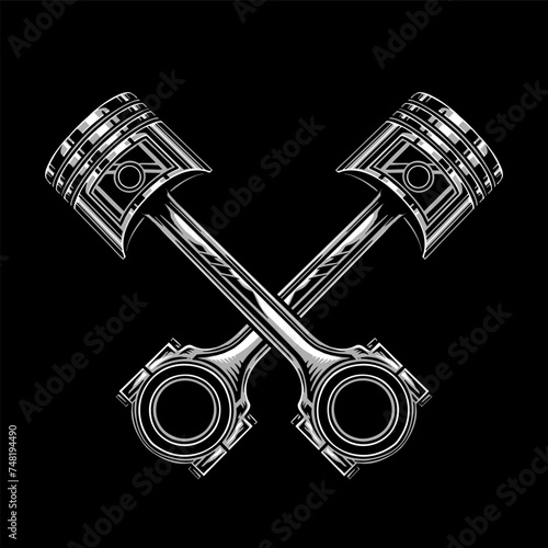 Hand drawn crossed pistons on black background