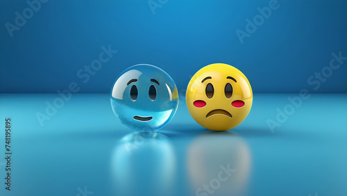 a sad emoji on blue background