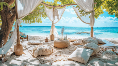 Background Imagine lounging on a sandy beach with crystalclear waters and a warm sun shining down while dressed in this freespirited and luxurious Bohemian look. photo
