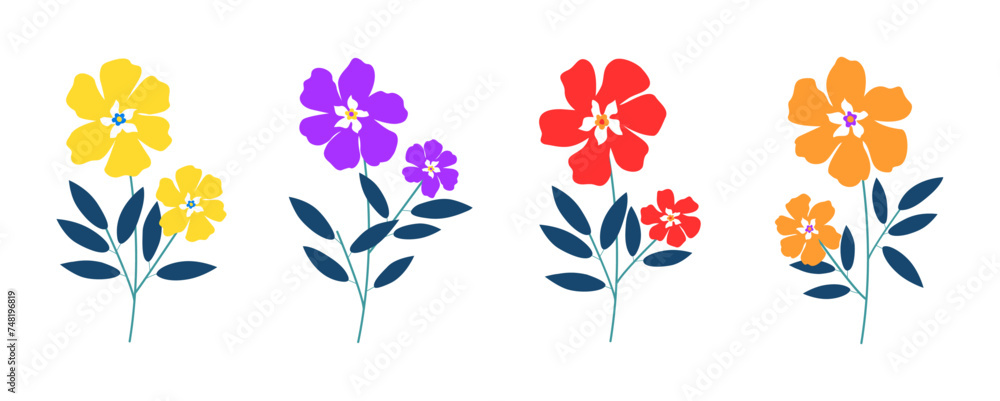 Set of Vectorized Flowers. Abstract isolated flowers set. Create a pattern design. 