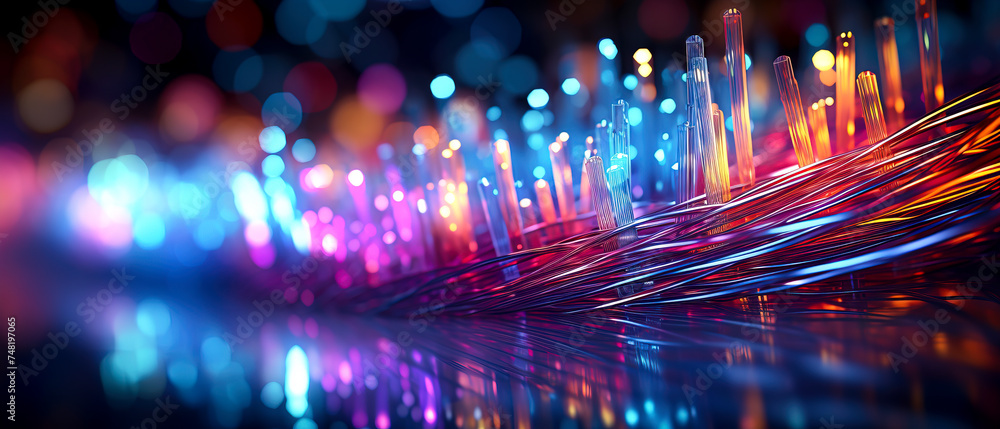 Fiber Optic Cables Glowing with High-Speed Data Transmission created with Generative AI technology