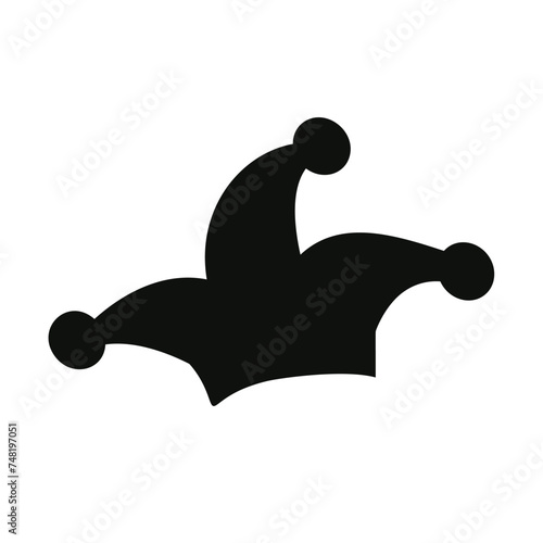 Jester joker cap hat silhouette vector illustration. Harlequin hat colorful flat cartoon design. Carnival festival element.